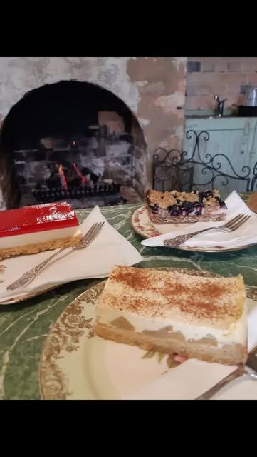 A homemade slice with a coffee by the fire